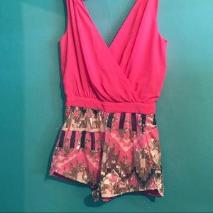 Pink short jumpsuit with sequined pant